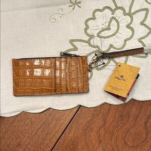Patricia Nash Croc-Embossed Tan Leather Wristlet Card Case